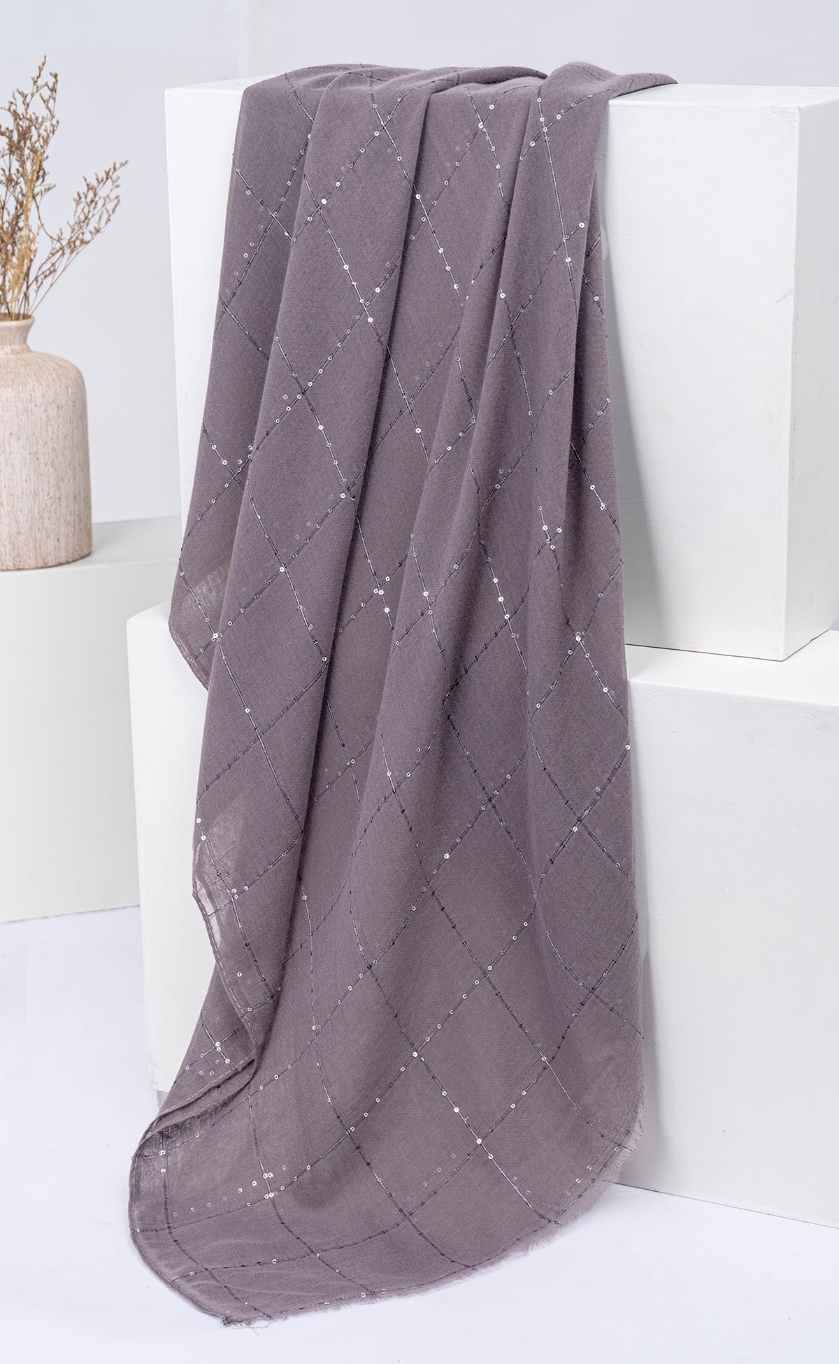 Sequins Grid Hijabs  - Mocha