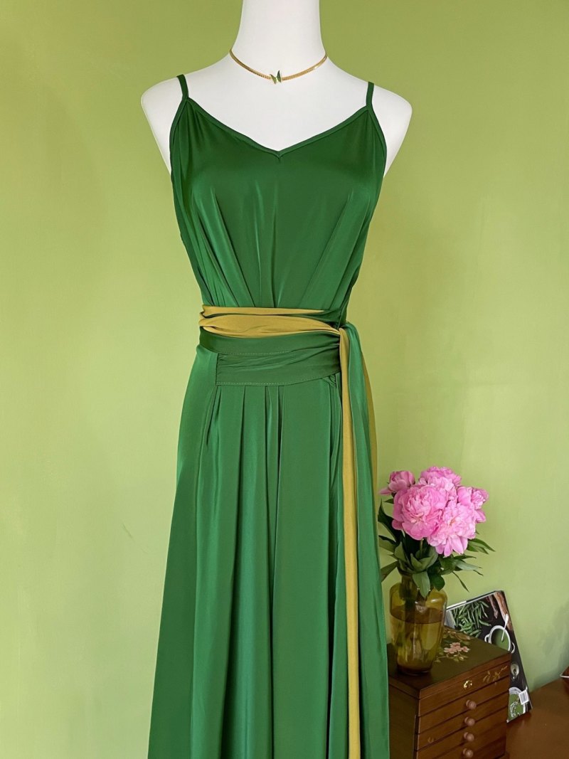 Tie Waist Green Summer Maxi Dress