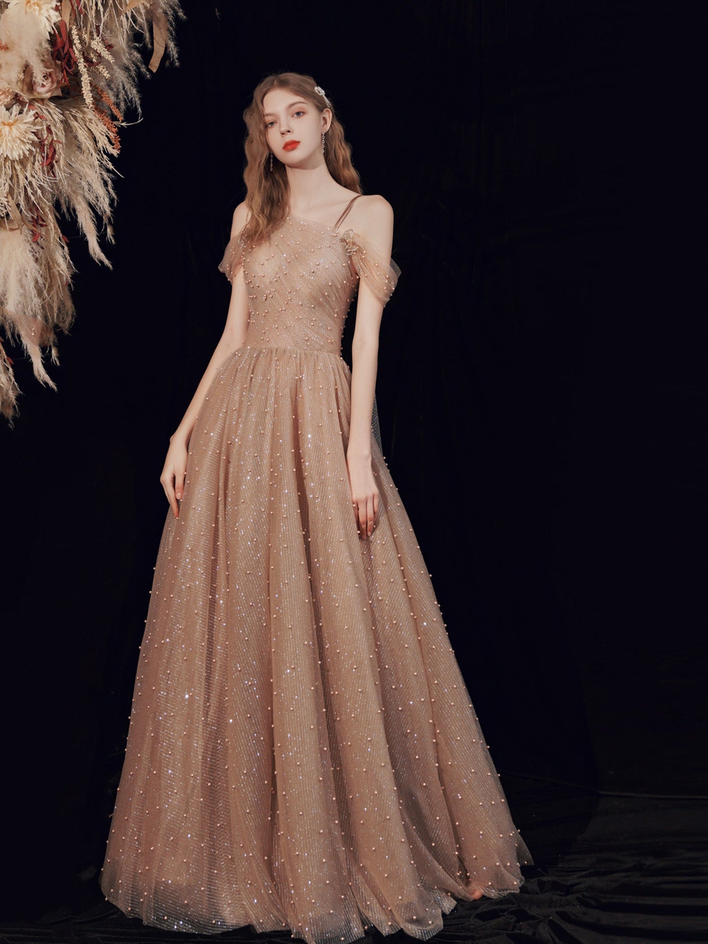 Tulle Maxi Champagne Prom Dress