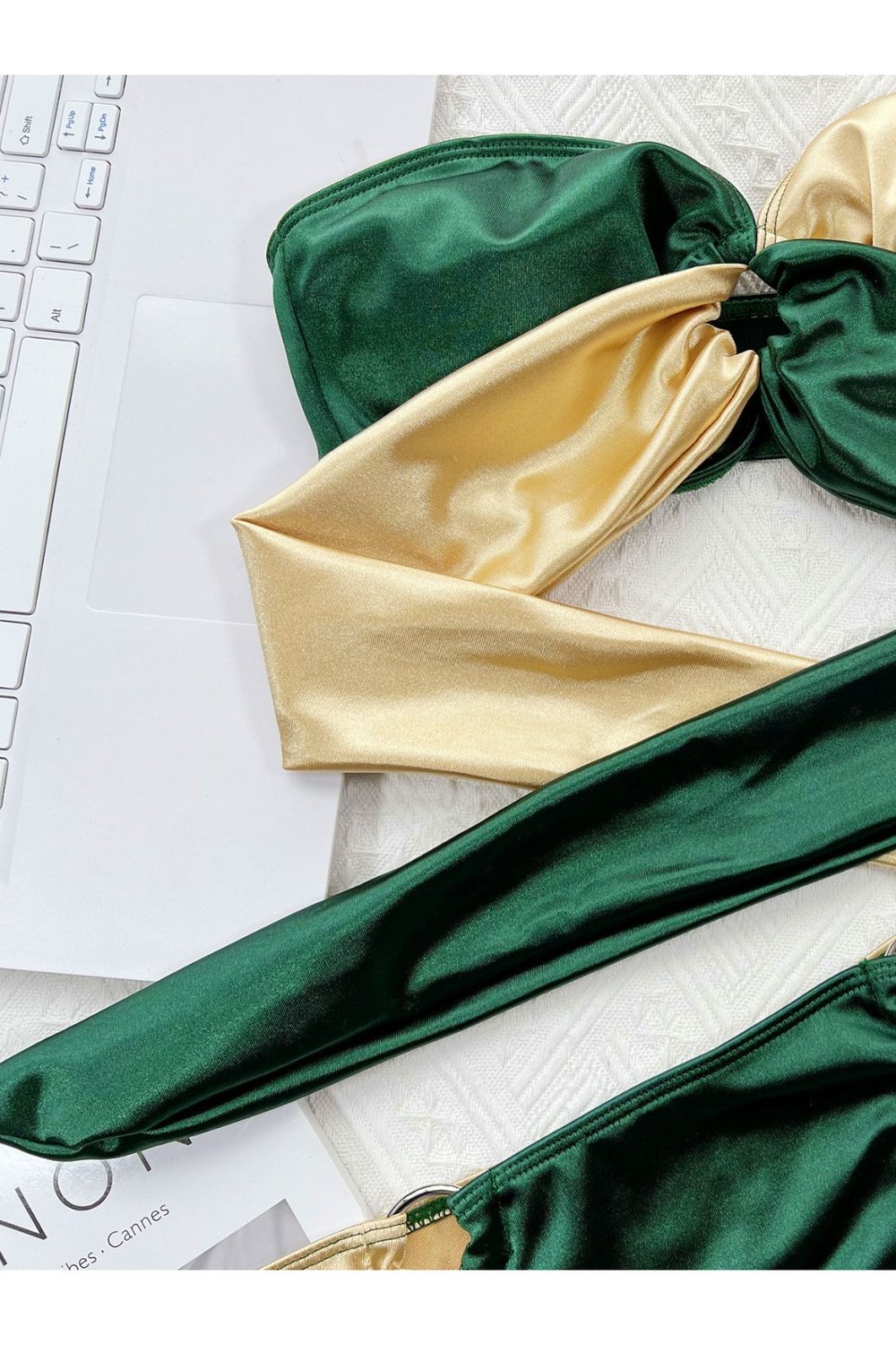 Two-Tone Ring Detail Tied Bikini Set