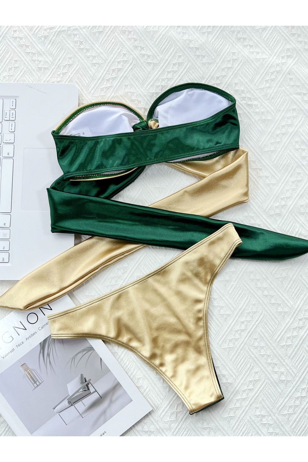 Two-Tone Ring Detail Tied Bikini Set