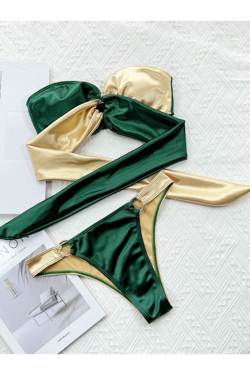Two-Tone Ring Detail Tied Bikini Set