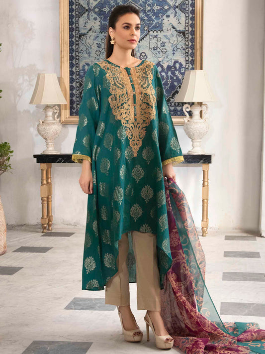 2 Piece Embroidered Jacquard Suit