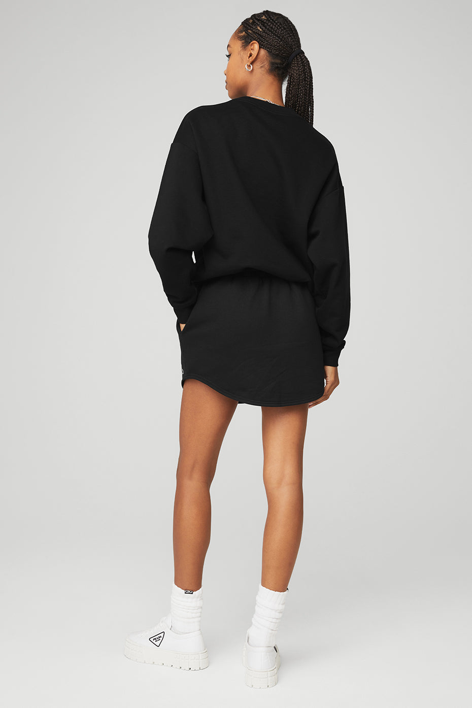 Accolade Crew Neck Pullover & High-Waist Accolade Skirt Set - Black