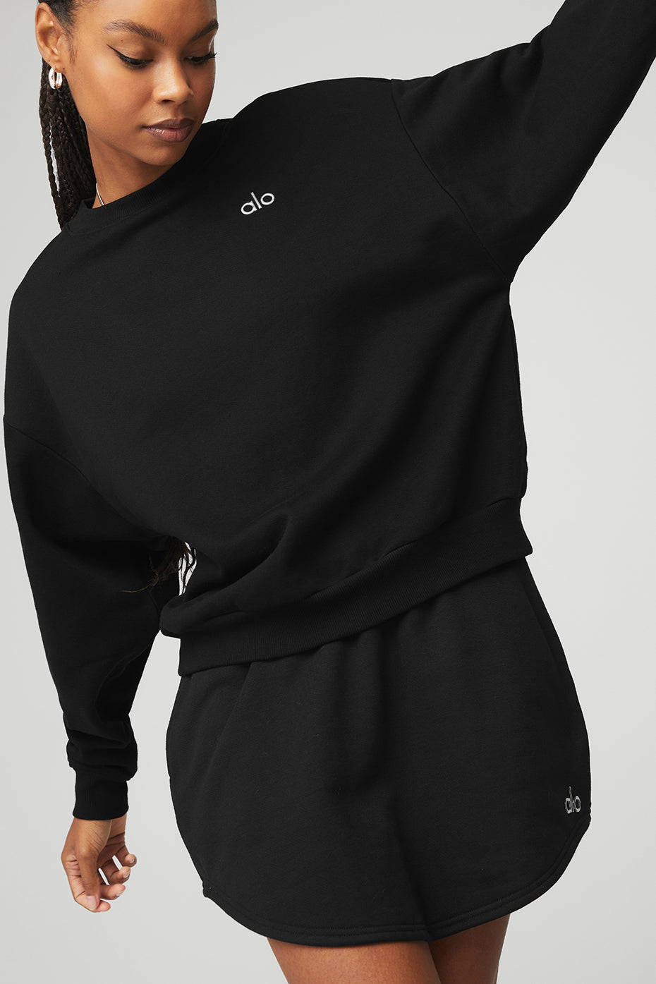 Accolade Crew Neck Pullover & High-Waist Accolade Skirt Set - Black