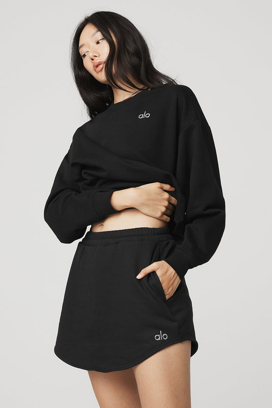 Accolade Crew Neck Pullover & High-Waist Accolade Skirt Set - Black