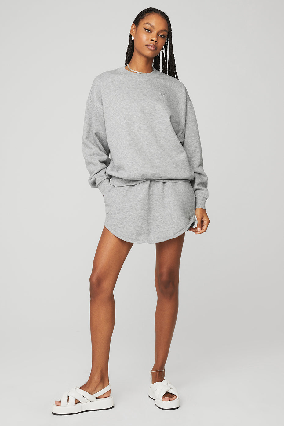 Accolade Crew Neck Pullover & High-Waist Accolade Skirt Set - Athletic Heather Grey