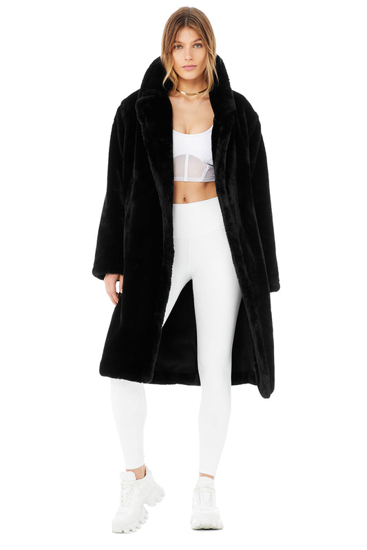 Oversized Faux Fur Trench - Black