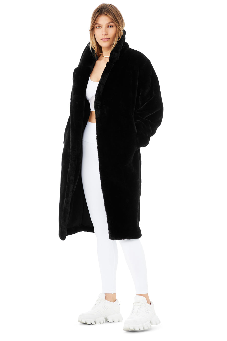 Oversized Faux Fur Trench - Black
