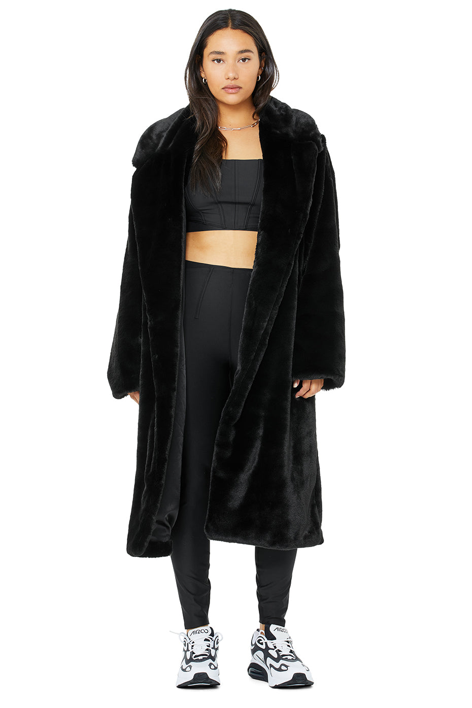 Oversized Faux Fur Trench - Black