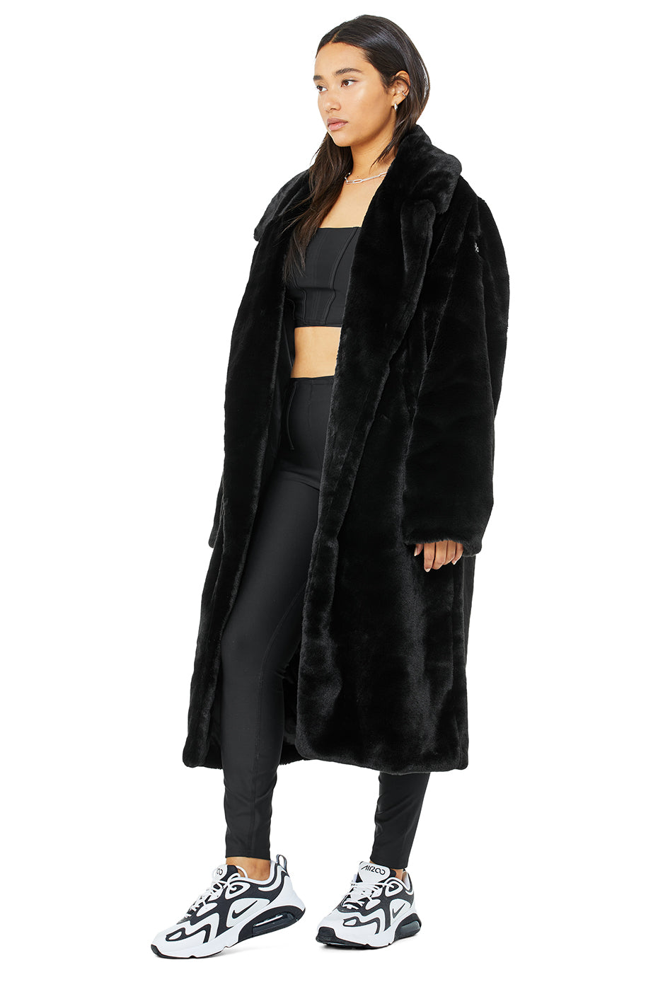 Oversized Faux Fur Trench - Black