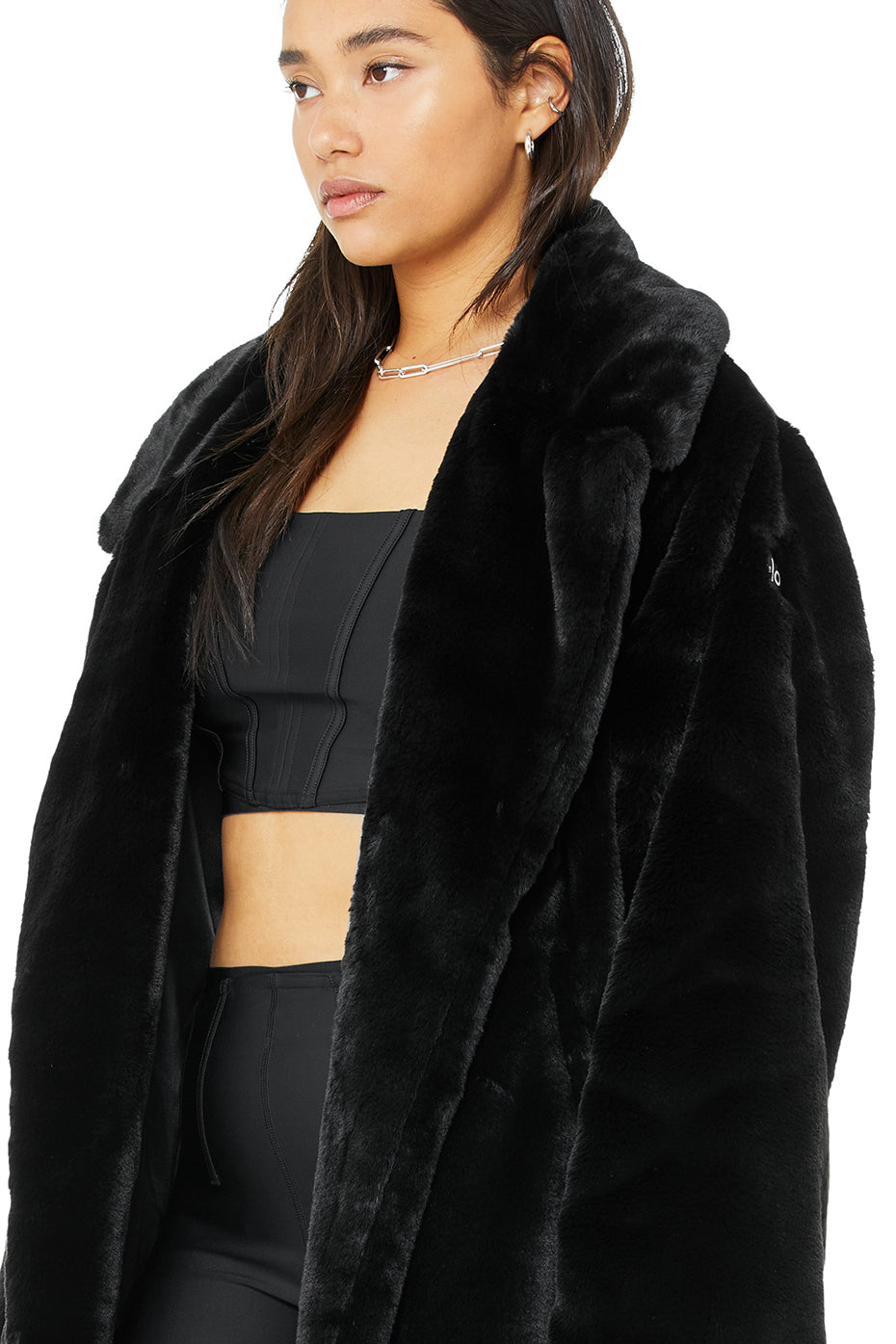 Oversized Faux Fur Trench - Black