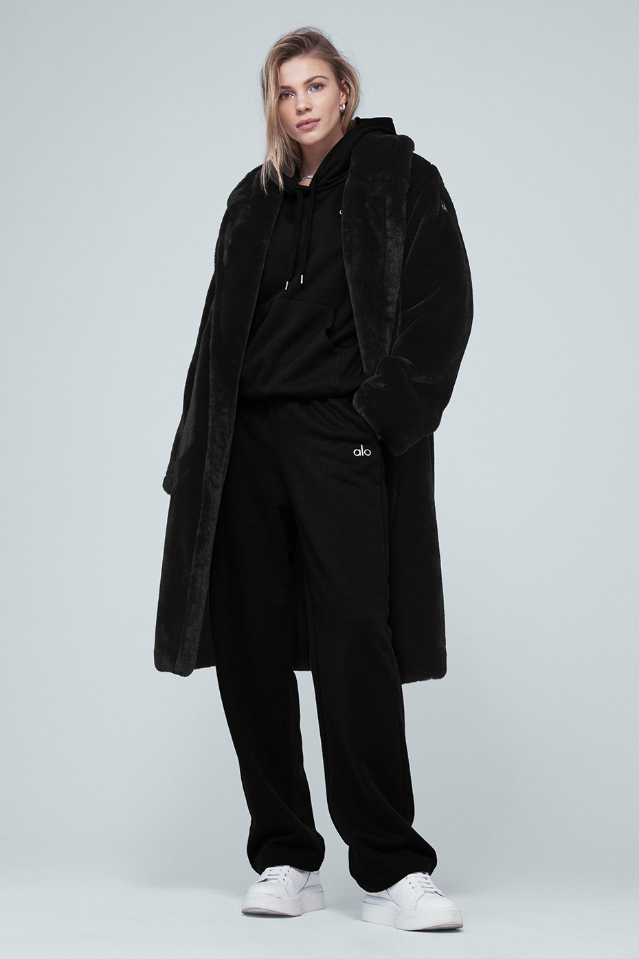 Oversized Faux Fur Trench - Black