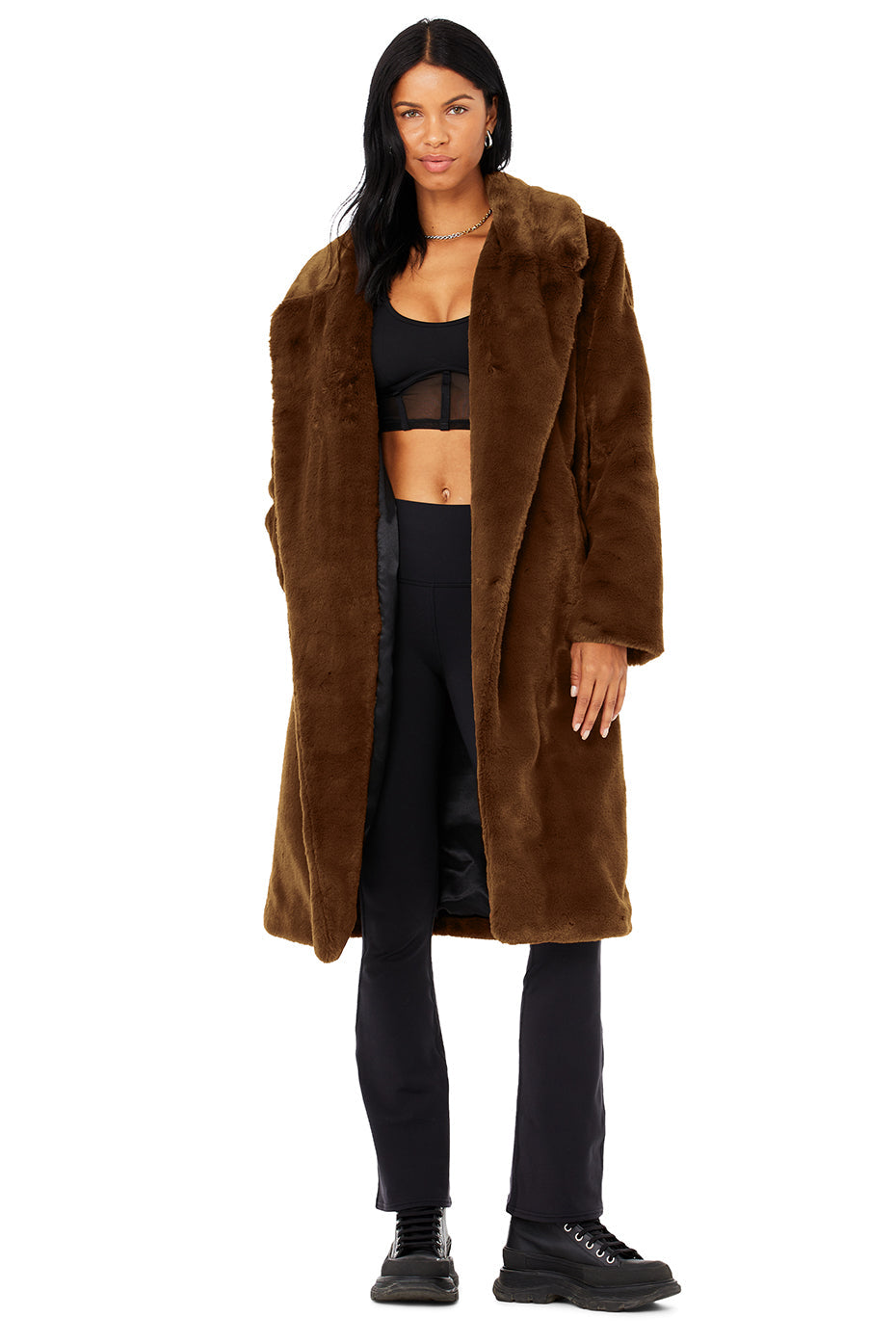 Oversized Faux Fur Trench - Chocolate