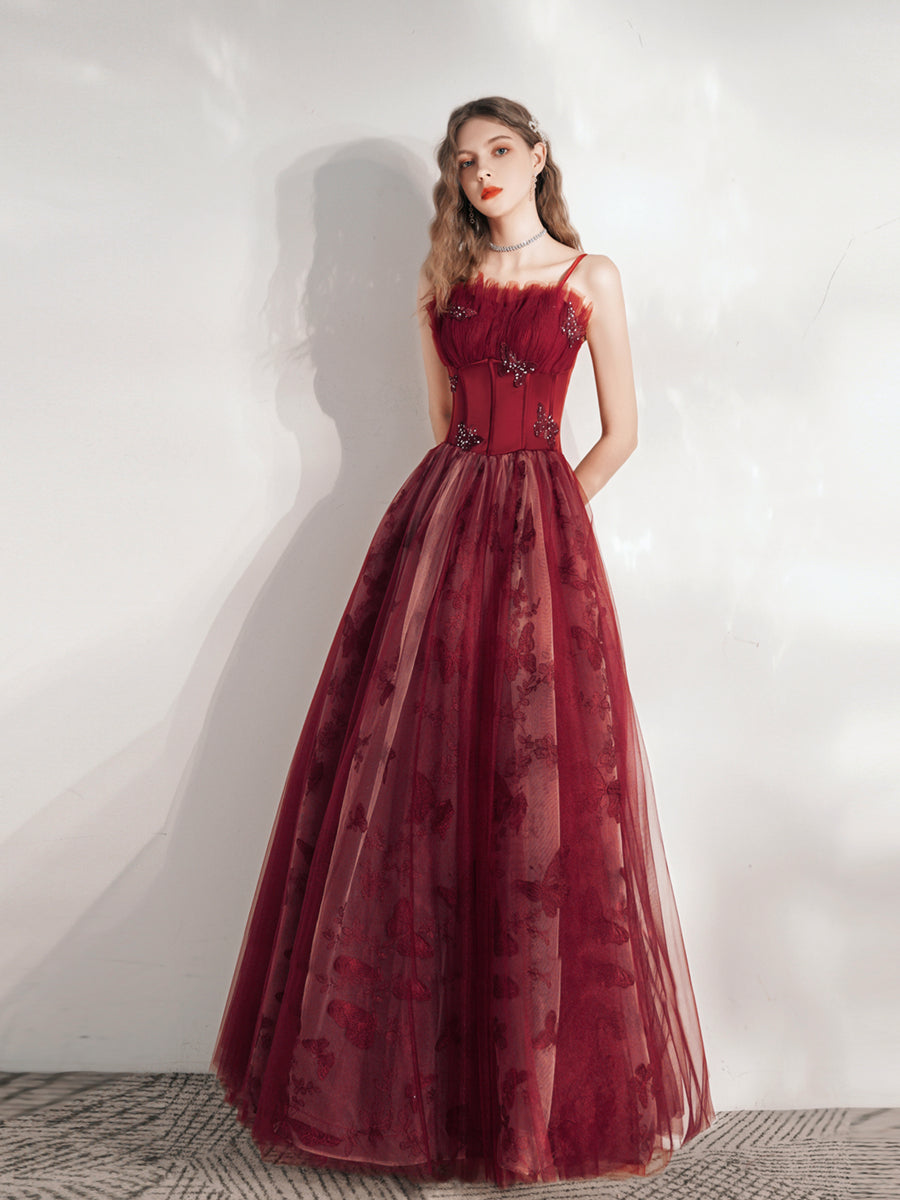 Unique Long Maroon Prom Dress