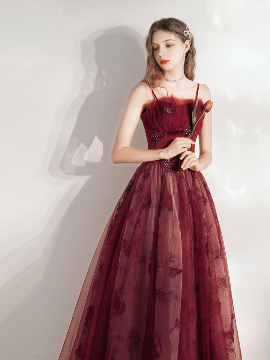 Unique Long Maroon Prom Dress