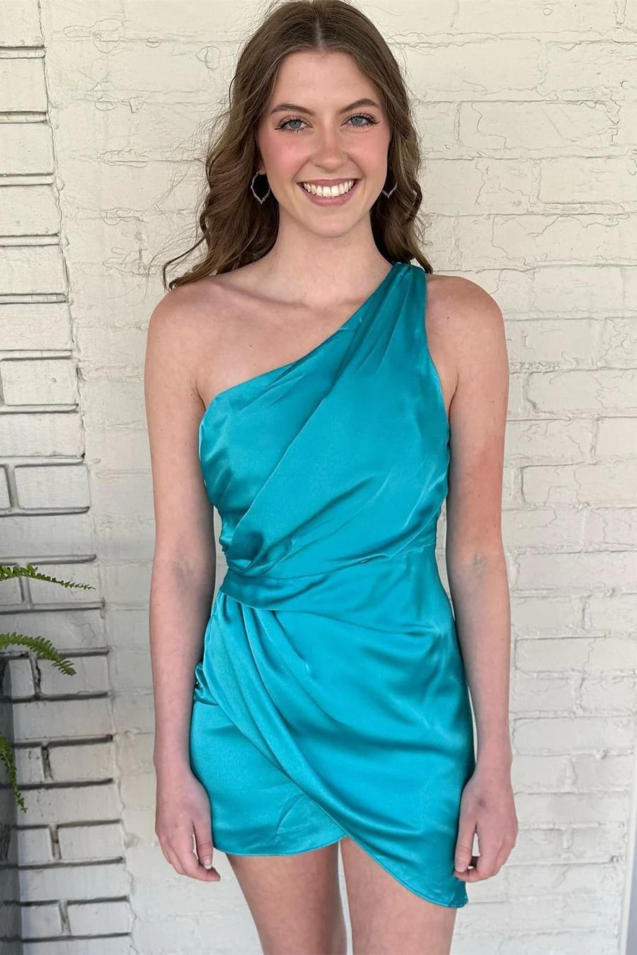 Unique Teal One Shoulder Homecoming Dress