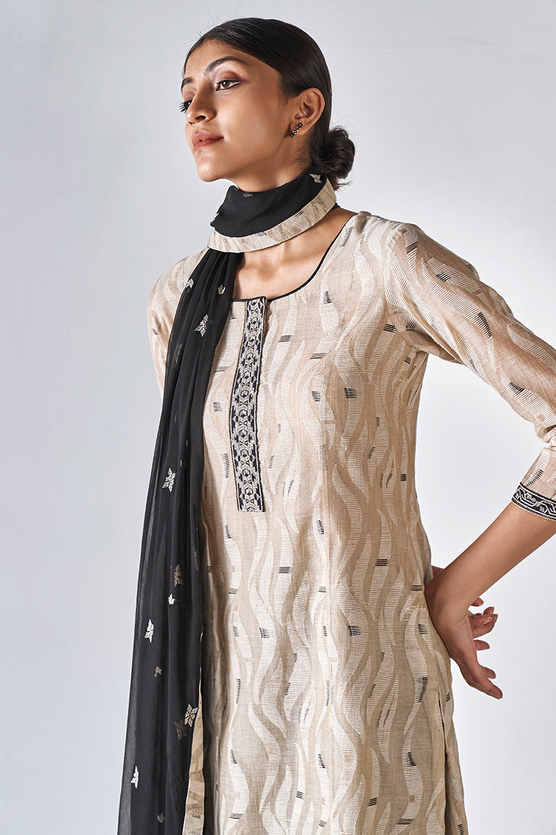 Woven Jacquard Embroidered Suit with Chiffon Dupatta