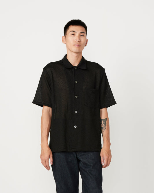 Box Short Sleeve Shirt in Black Boucle