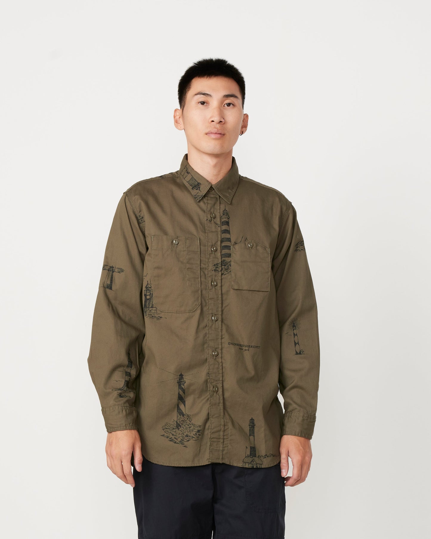 Printed Sanded Twill Work Shirt in Olive