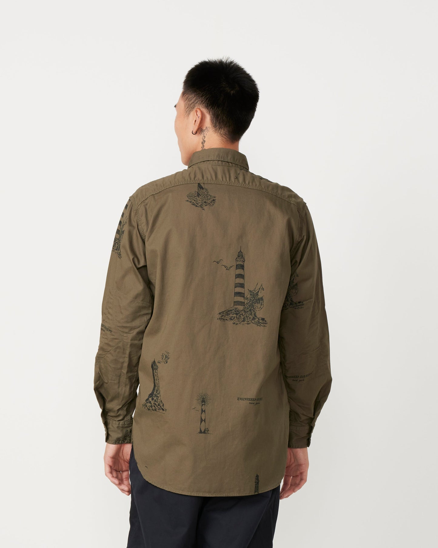 Printed Sanded Twill Work Shirt in Olive