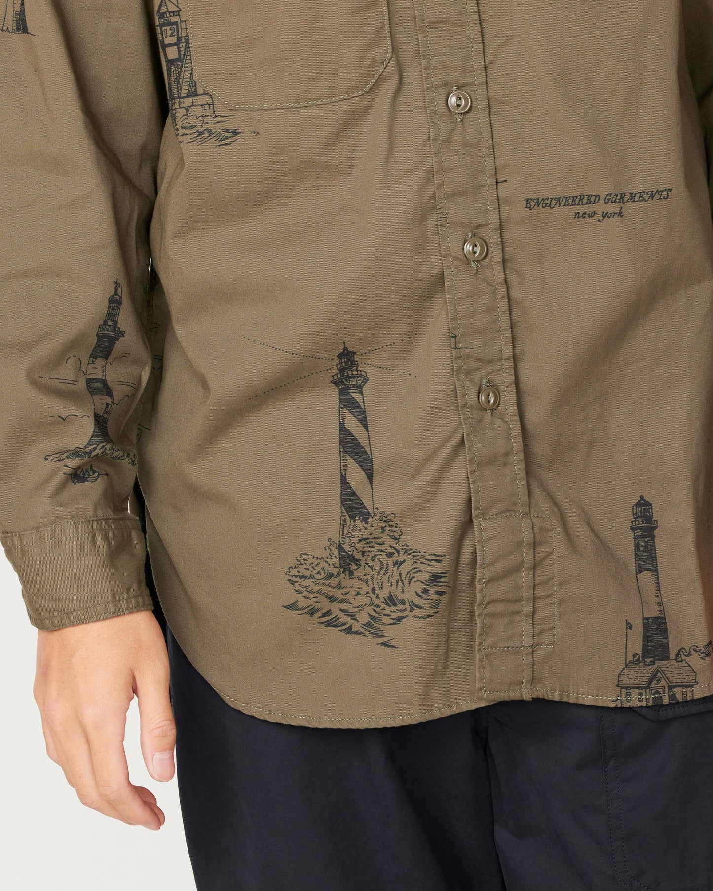Printed Sanded Twill Work Shirt in Olive