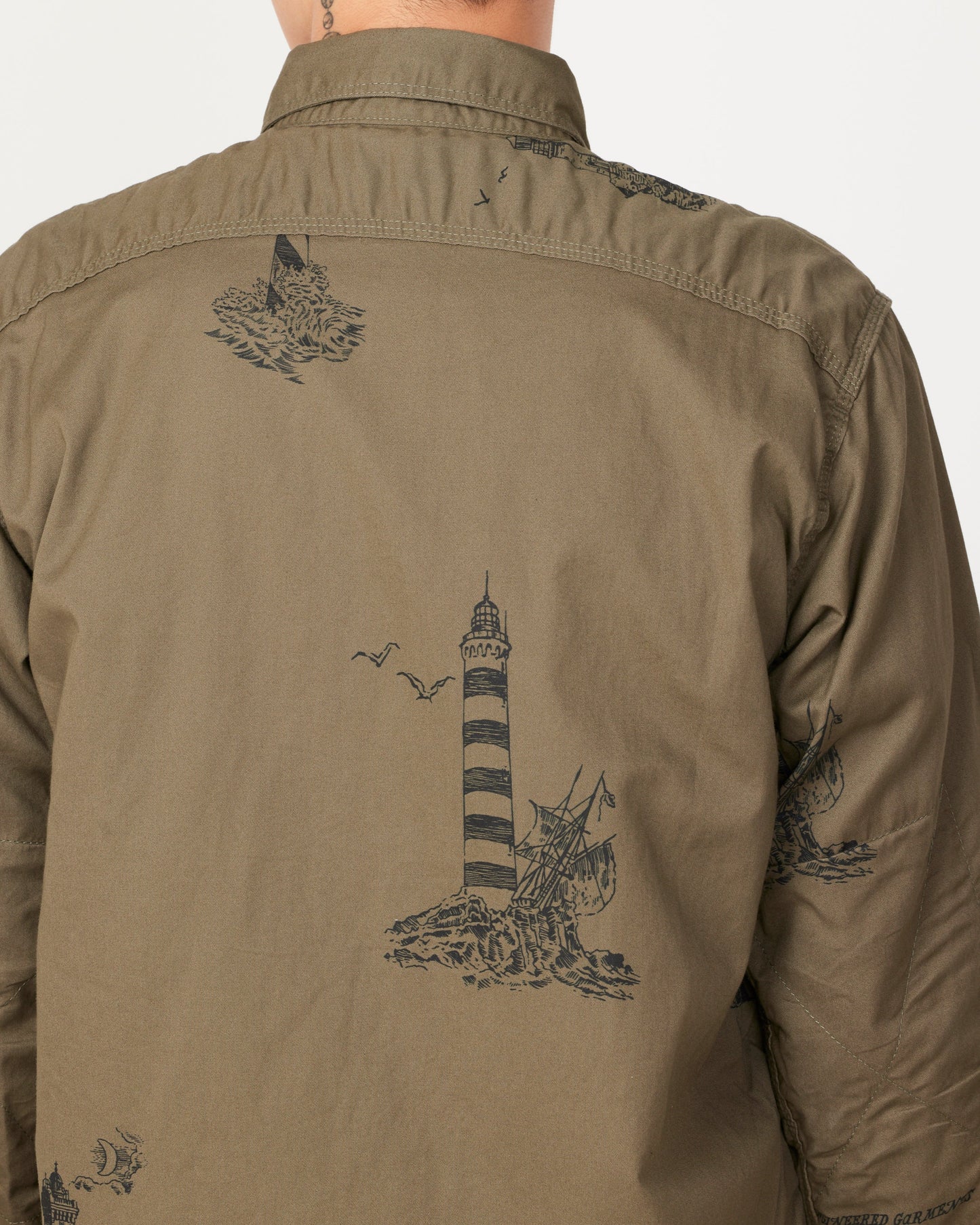 Printed Sanded Twill Work Shirt in Olive
