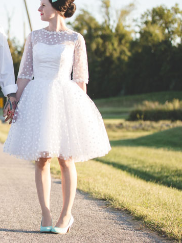 Vintage Country Style Short Polka Dot Wedding Dress with 1/2 Sleeves,20111552