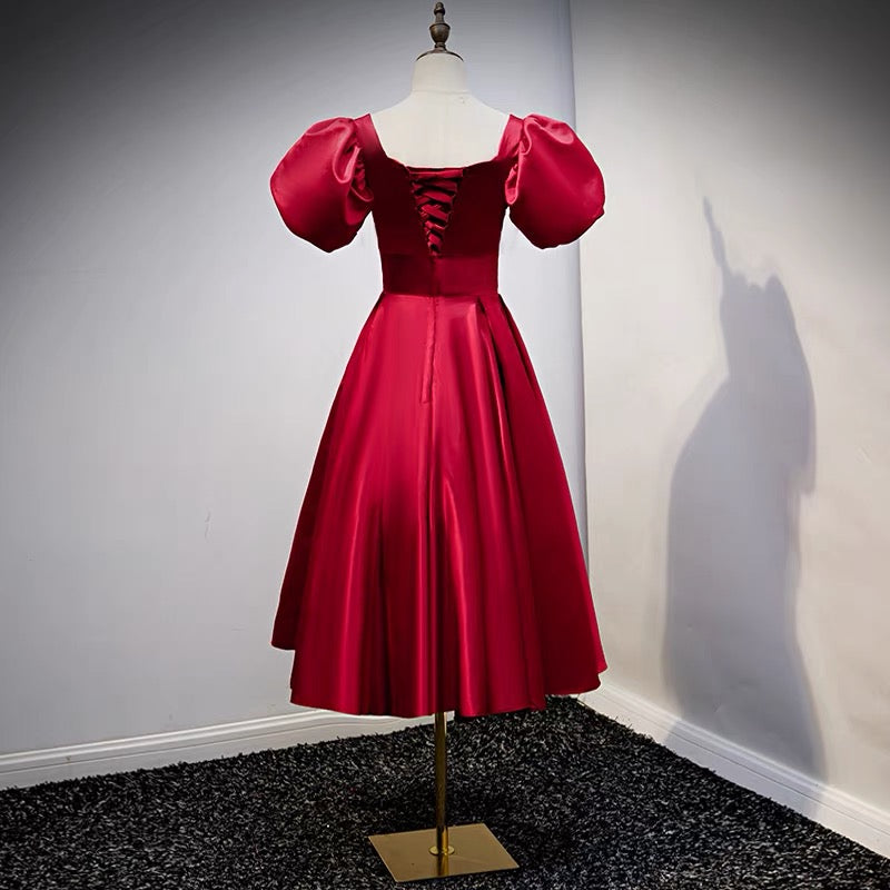 Vintage inspired Red Short Bridesmaid Dress with Sleeves