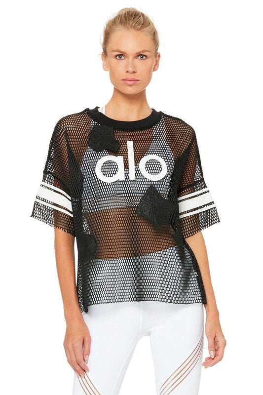 Yoga Jersey Short Sleeve Top - Black/Alo Crackle/White