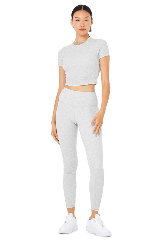 Micro Waffle Sierra Short Sleeve Top & High-Waist LowKey Legging Set - Athletic Heather Grey