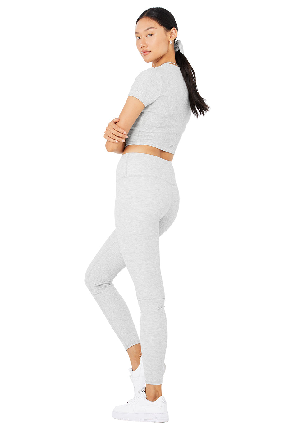 Micro Waffle Sierra Short Sleeve Top & High-Waist LowKey Legging Set - Athletic Heather Grey