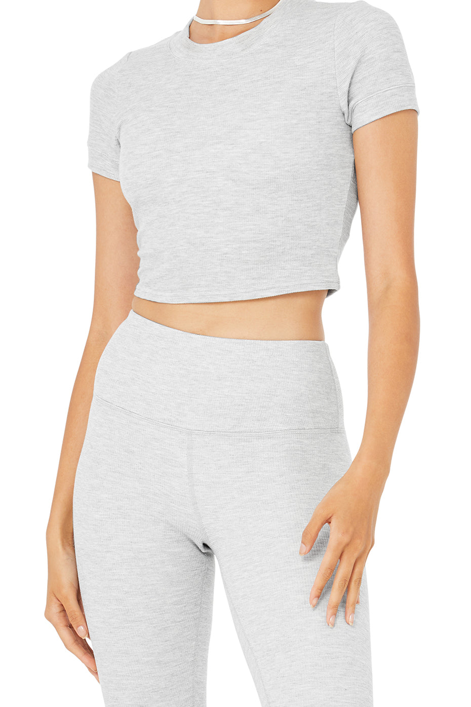 Micro Waffle Sierra Short Sleeve Top & High-Waist LowKey Legging Set - Athletic Heather Grey