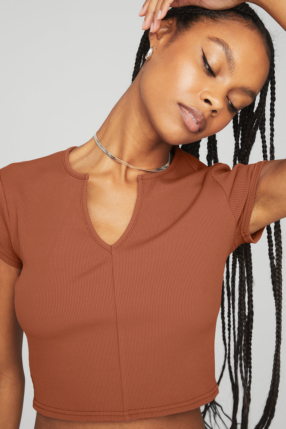 Ribbed Cropped Savvy Short Sleeve - Rust