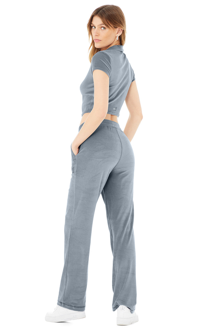 Velour Choice Polo & Velour High-Waist Glimmer Wide Leg Pant Set