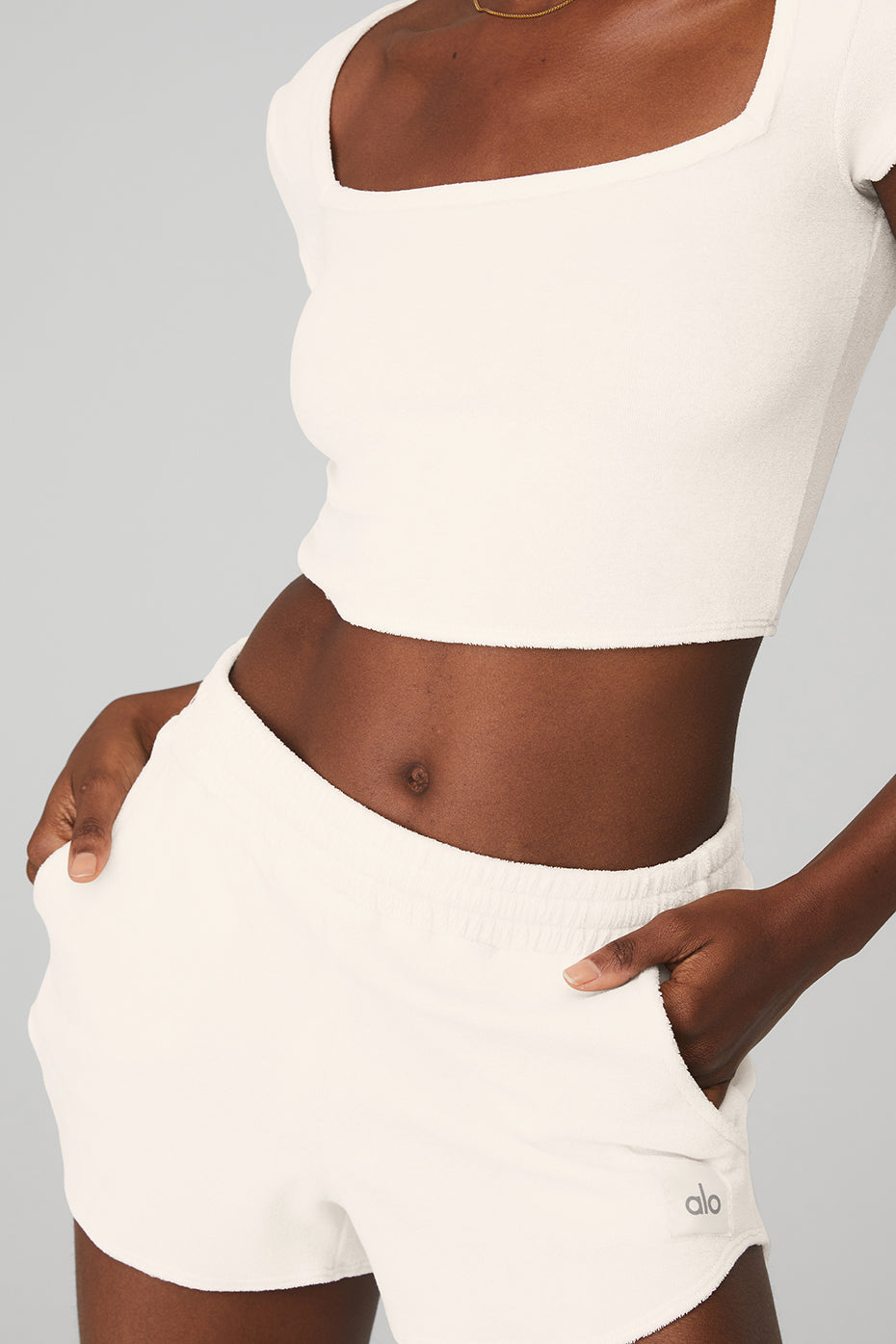 Terry Beachside Short Sleeve & Terry High-Waist Beachside Short Set - Ivory