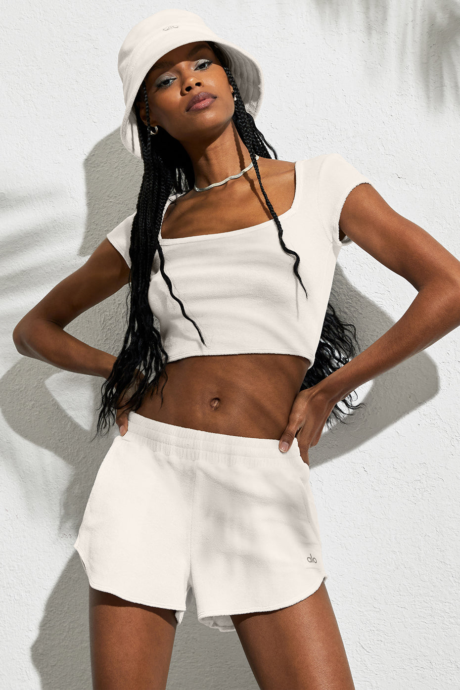 Terry Beachside Short Sleeve & Terry High-Waist Beachside Short Set - Ivory