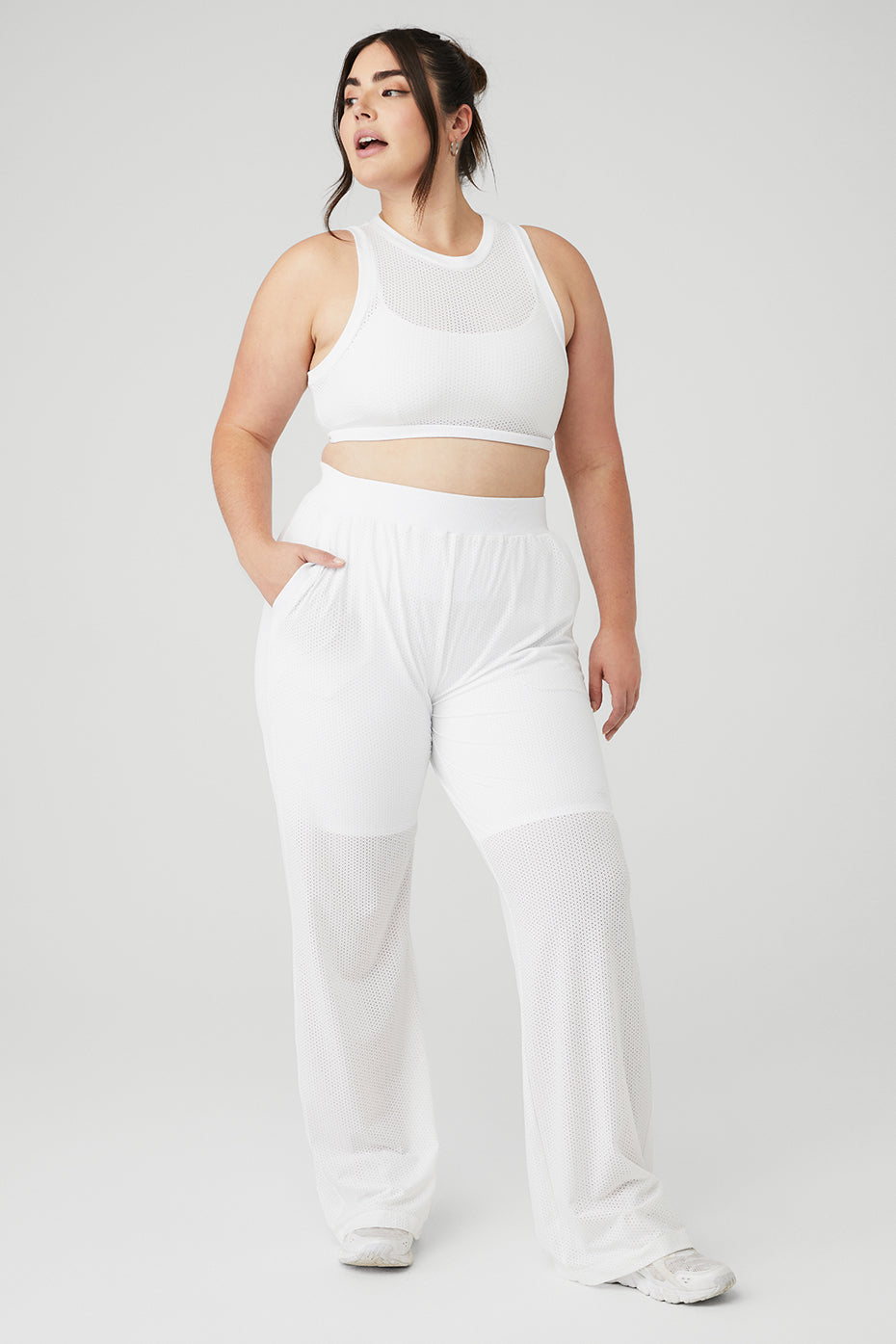 Mesh All-Star Bra Tank & Mesh All-Star Wide Leg Pant Set - White