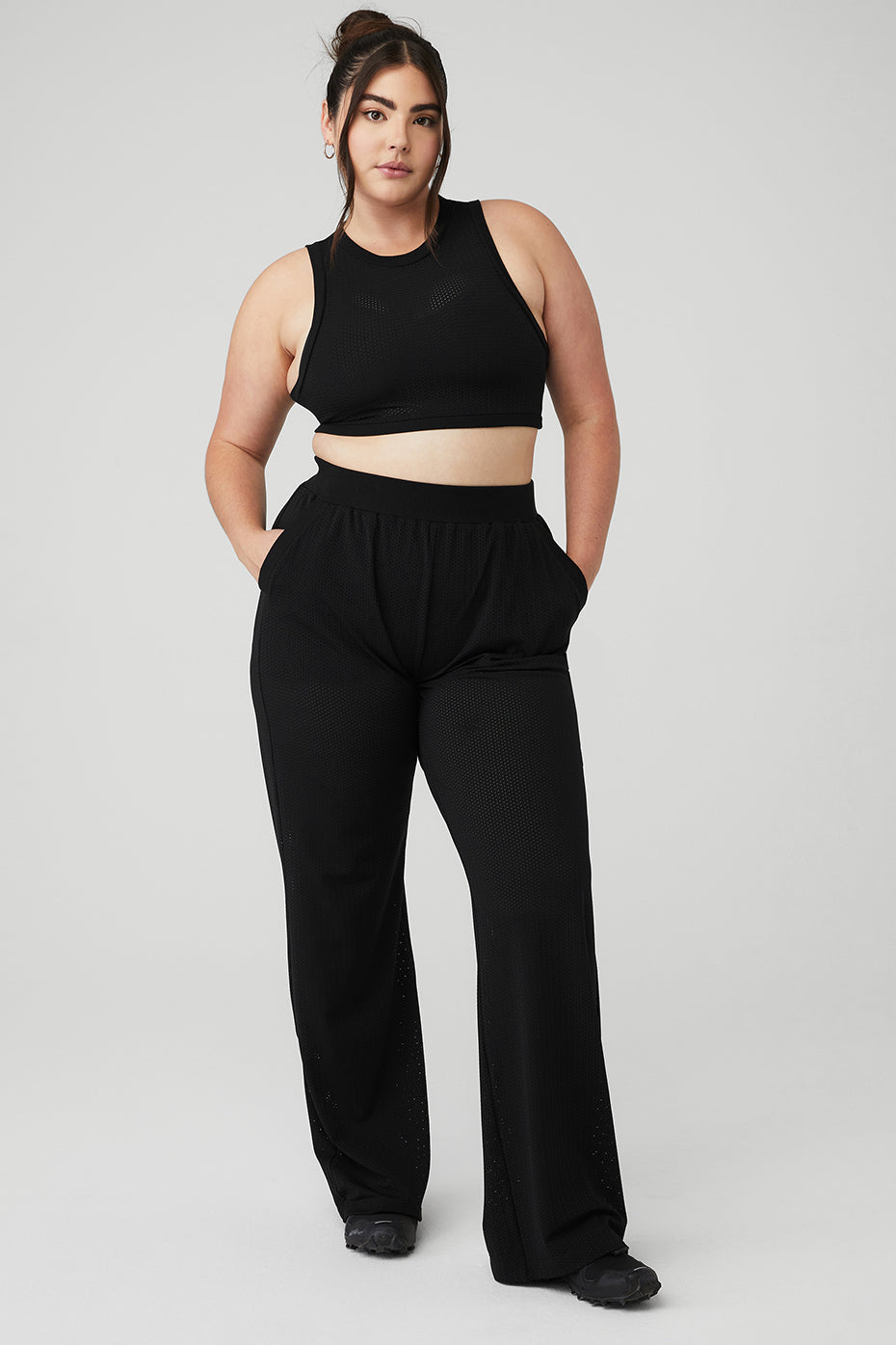 Mesh All-Star Bra Tank & Mesh All-Star Wide Leg Pant Set - Black