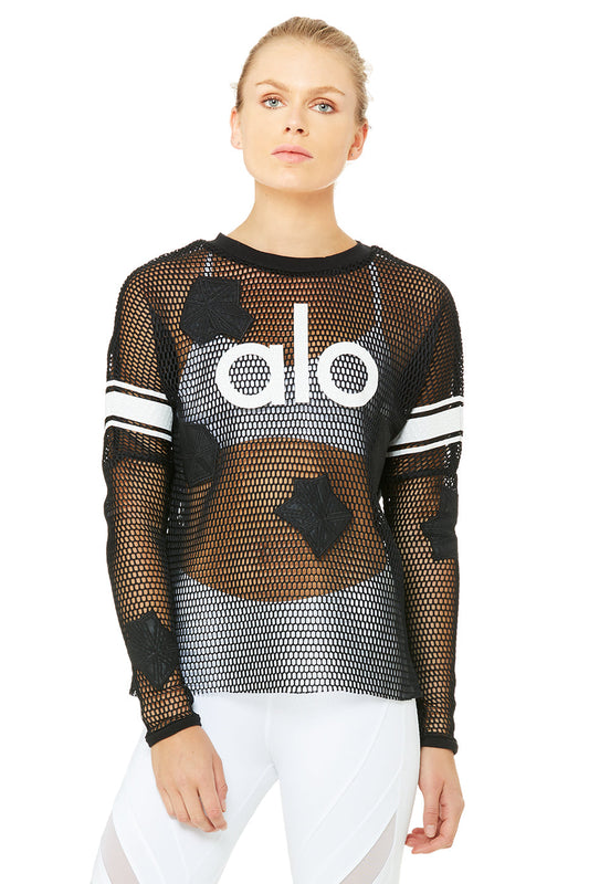 Yoga Jersey Long Sleeve Top - Black/Alo Crackle/White