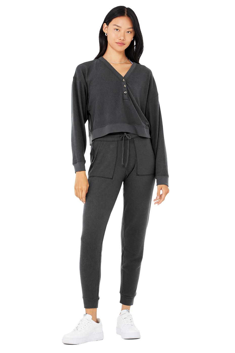 Alolux Soho Cropped Henley & Soho Sweatpant Set - Anthracite