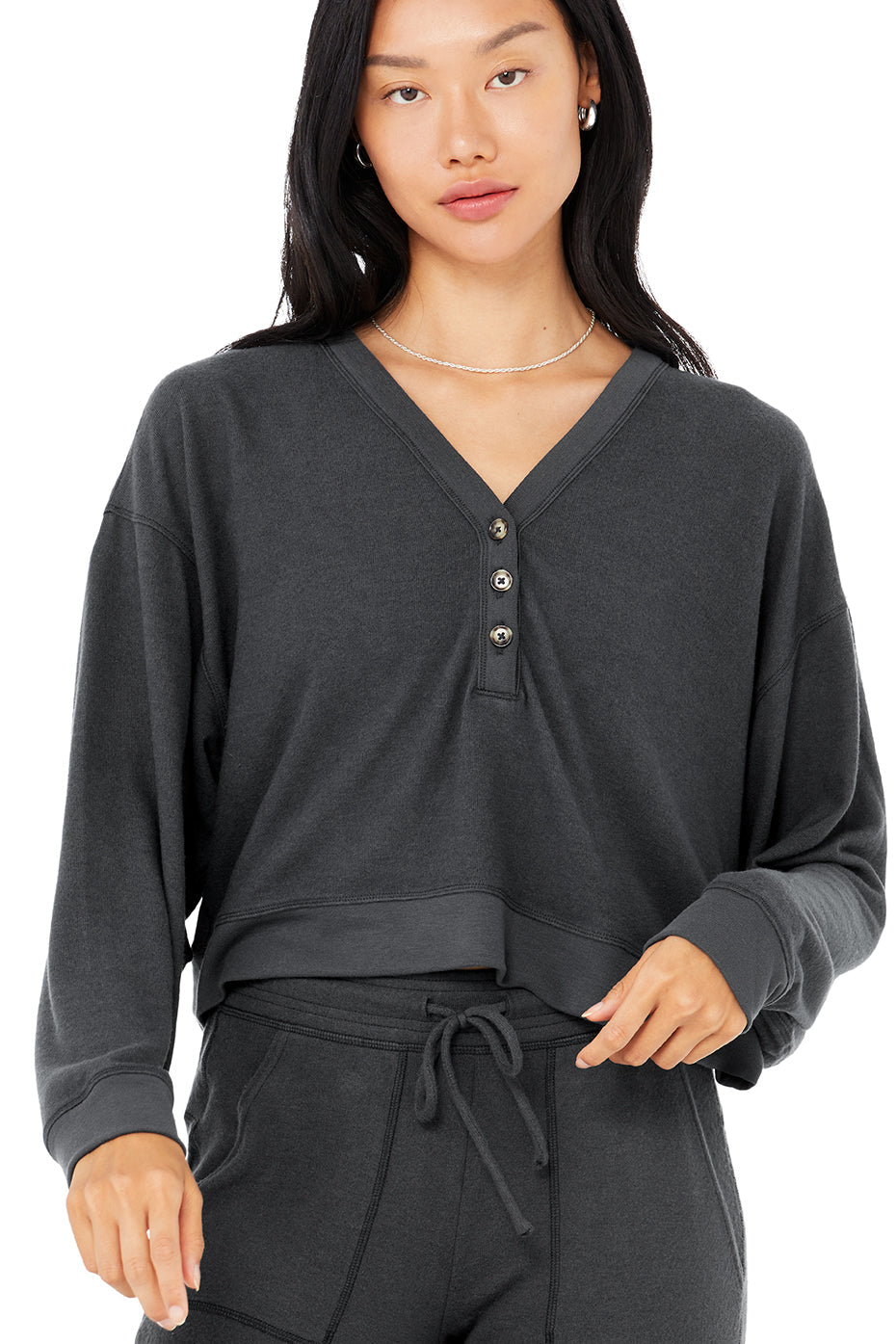 Alolux Soho Cropped Henley - Anthracite