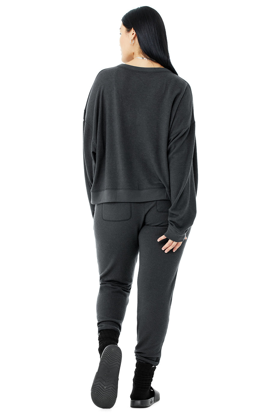 Alolux Soho Cropped Henley & Soho Sweatpant Set - Anthracite