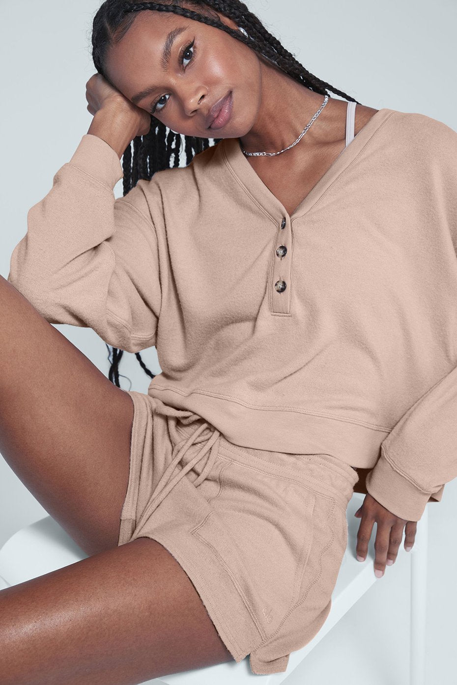 Alolux Soho Cropped Henley & Daze Short Set - Dusty Pink