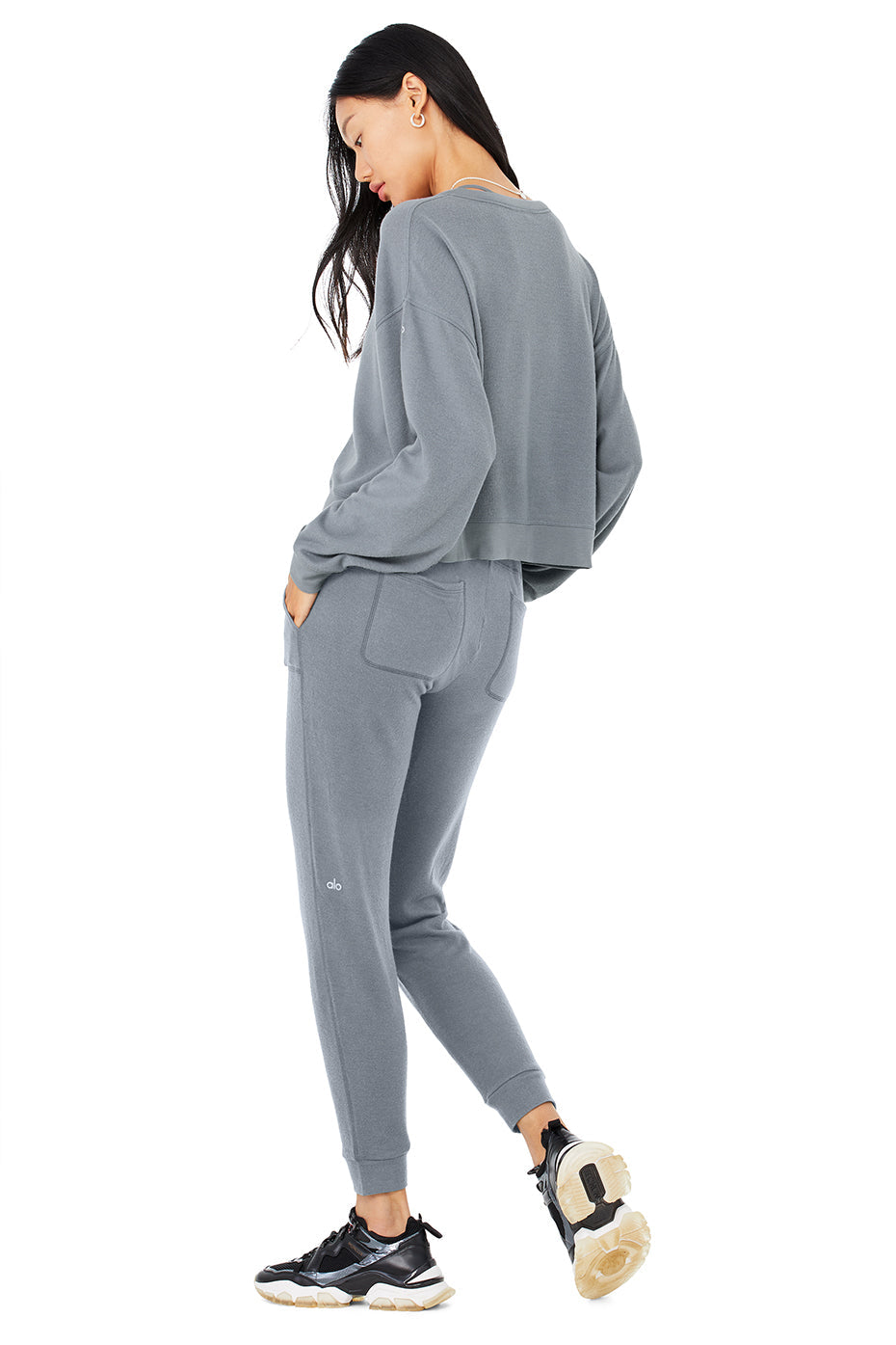 Alolux Soho Cropped Henley & Soho Sweatpant Set - Steel Blue