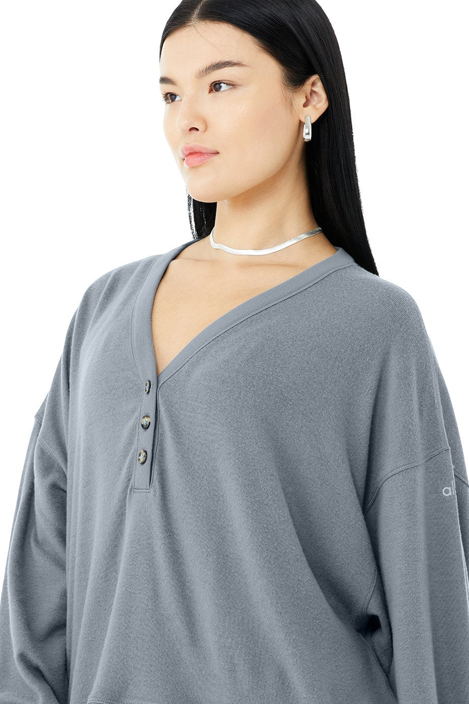 Alolux Soho Cropped Henley - Steel Blue