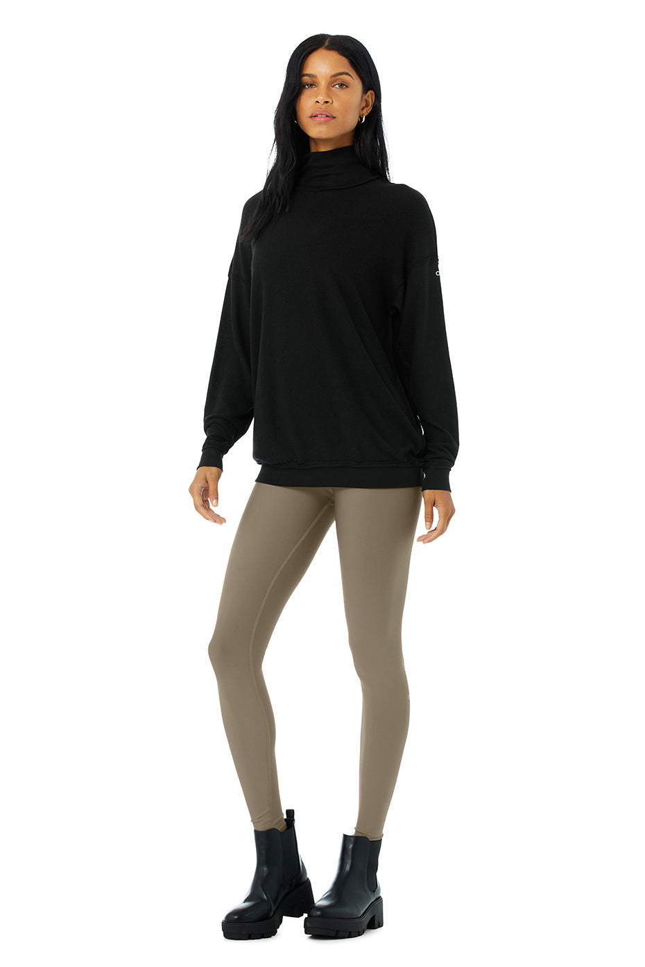 Alolux Soho Mock Neck Pullover - Black
