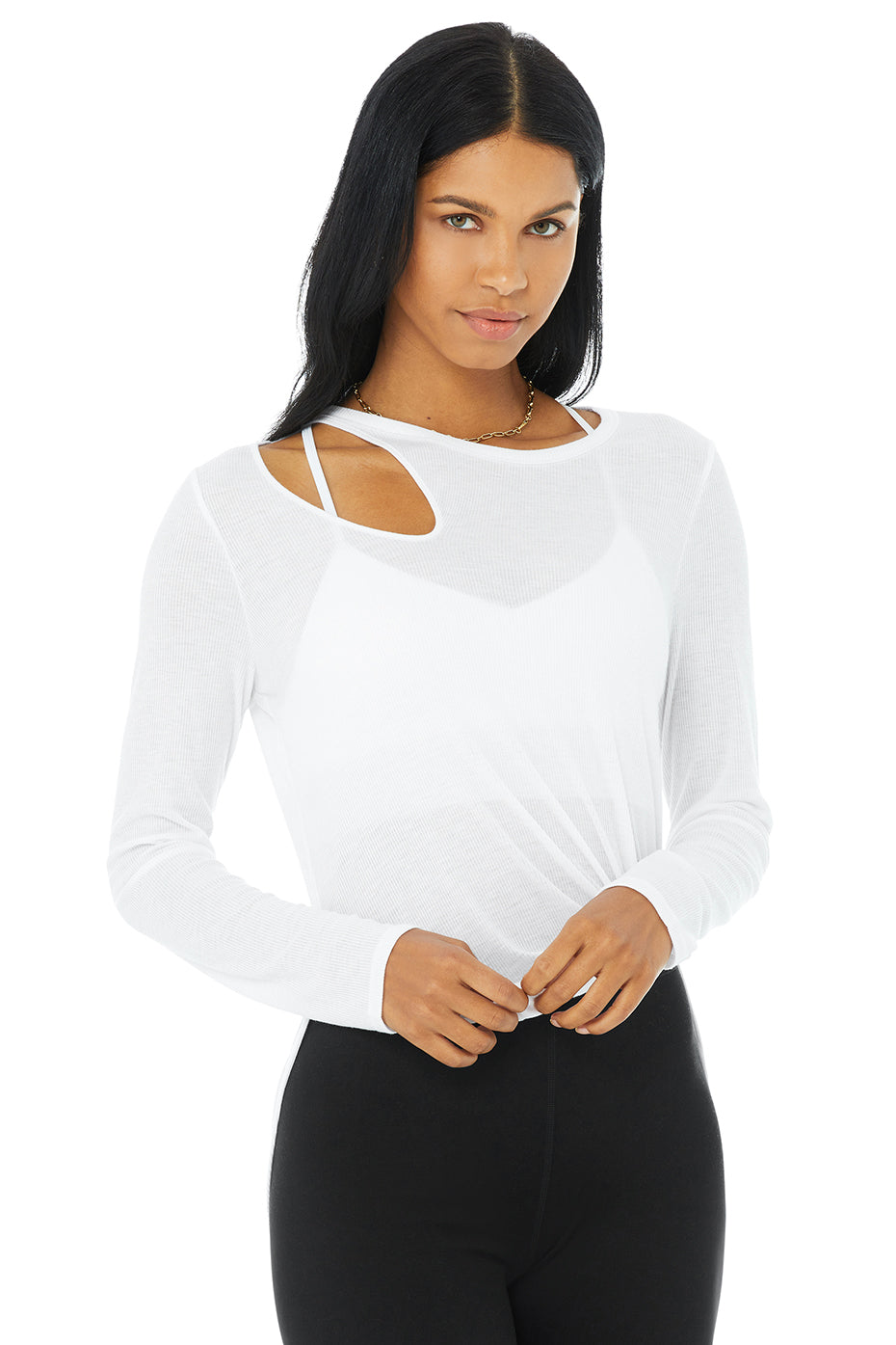 Ribbed Peak Long Sleeve - White