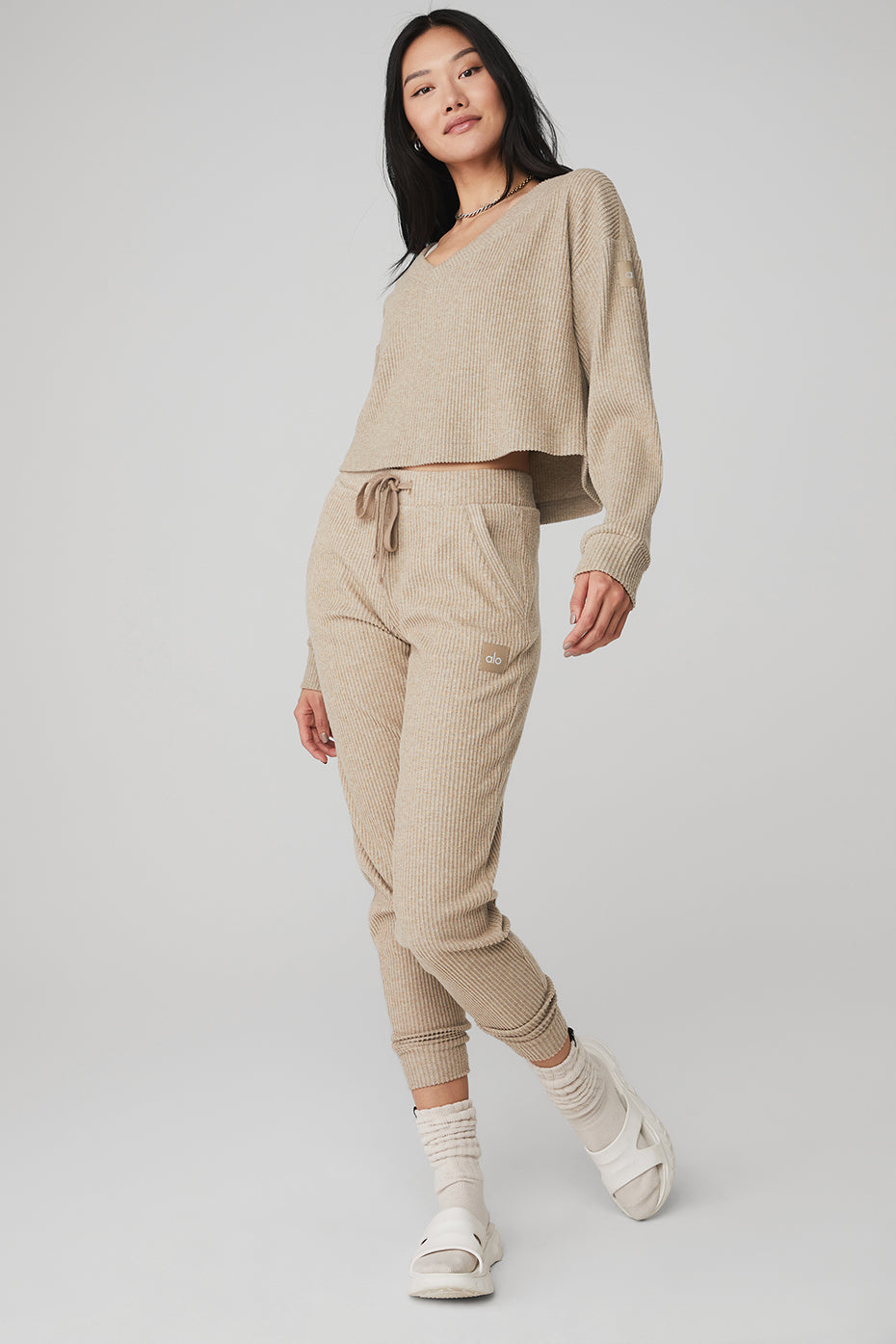 Muse V-Neck Pullover & Muse Sweatpant Set - Gravel Heather