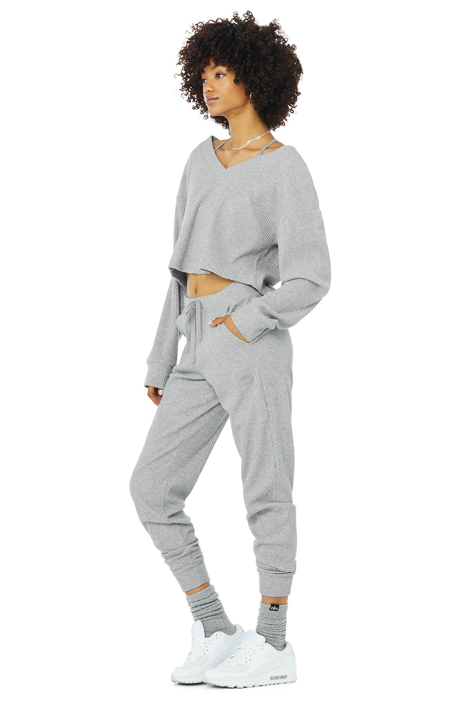 Muse V-Neck Pullover & Muse Sweatpant Set - Athletic Heather Grey